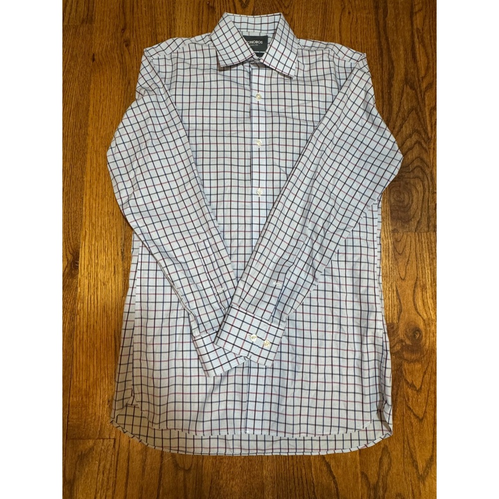 Bonobos Slim Fit Wrinkle‎ Free Dress Shirt Mens 15 x 34 Blue Purple Check 22476